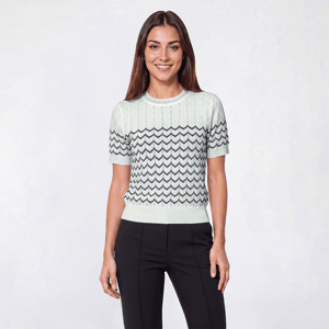 Womens Adrianna Papell Short Sleeve Chevron Pointelle Sweater